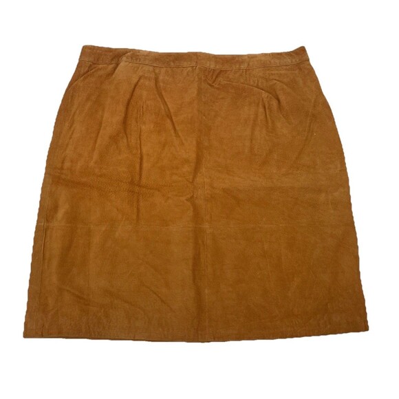 VTG 90s Suede Retro Boho Coachella Indie Knee Length Pencil Staple Chic Skirt 24 - Picture 1 of 12